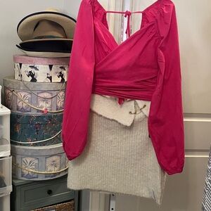 New M Vibrant Pink Blouse with Cream Skirt bundle